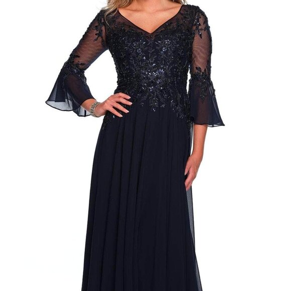 NWT Dave & Johnny 11602 Mother of the Bride Dress Navy Blue Size 16 - Picture 1 of 6